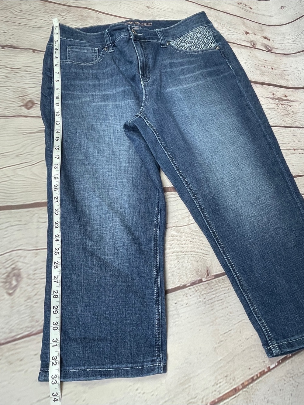 MELISSA MCCARTHY SEVEN7 slimming cropped blue jeans embroidered pockets size 16W - Picture 13 of 13